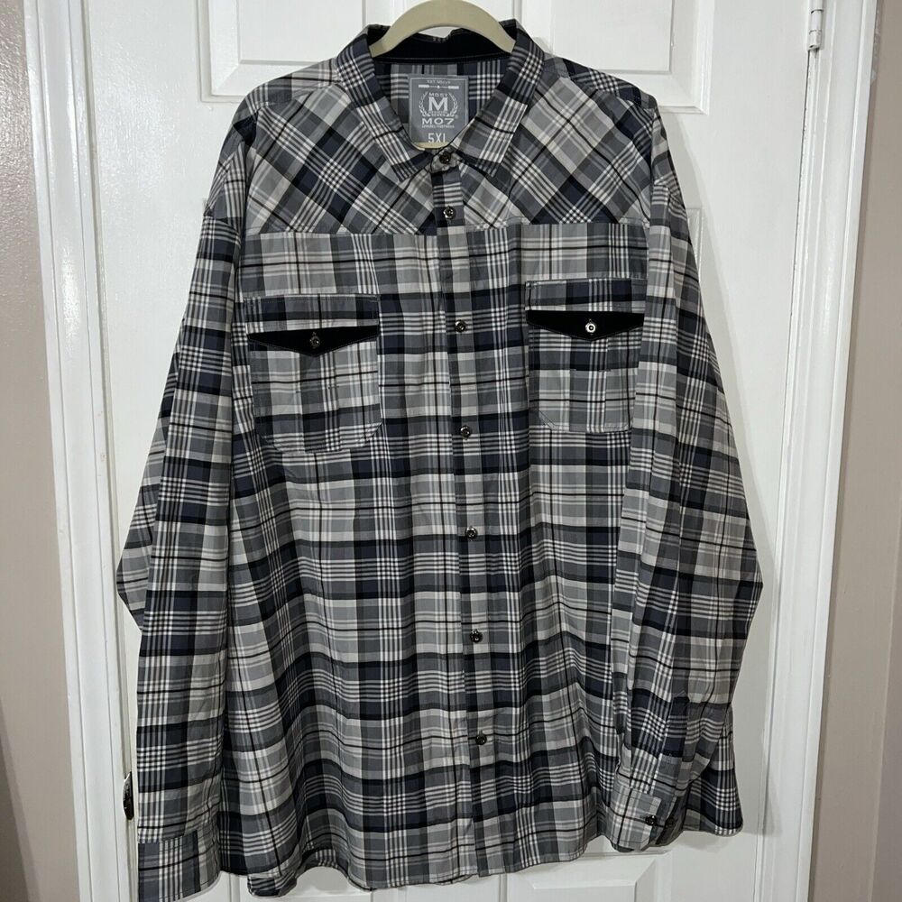 M.O. Seven Originals Men's Gray/blue Plaid Button Up Shirt Size 5xl Long Sleeve - Picture 1 of 4